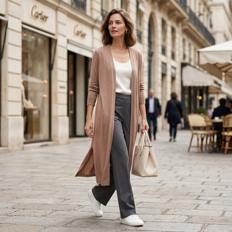 Fiona Longline Knit Cardigan in Khaki, view 2