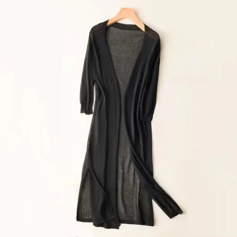 Fiona Longline Knit Cardigan in Green, view 8