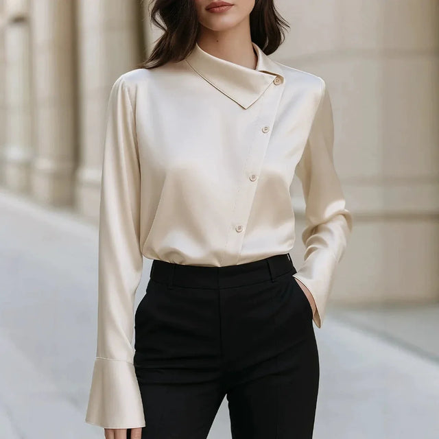Petra Asymmetric Collar Blouse in Apricot, view 1