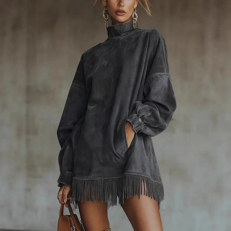 Noelle High-Neck Tunic Dress in Black, view 6