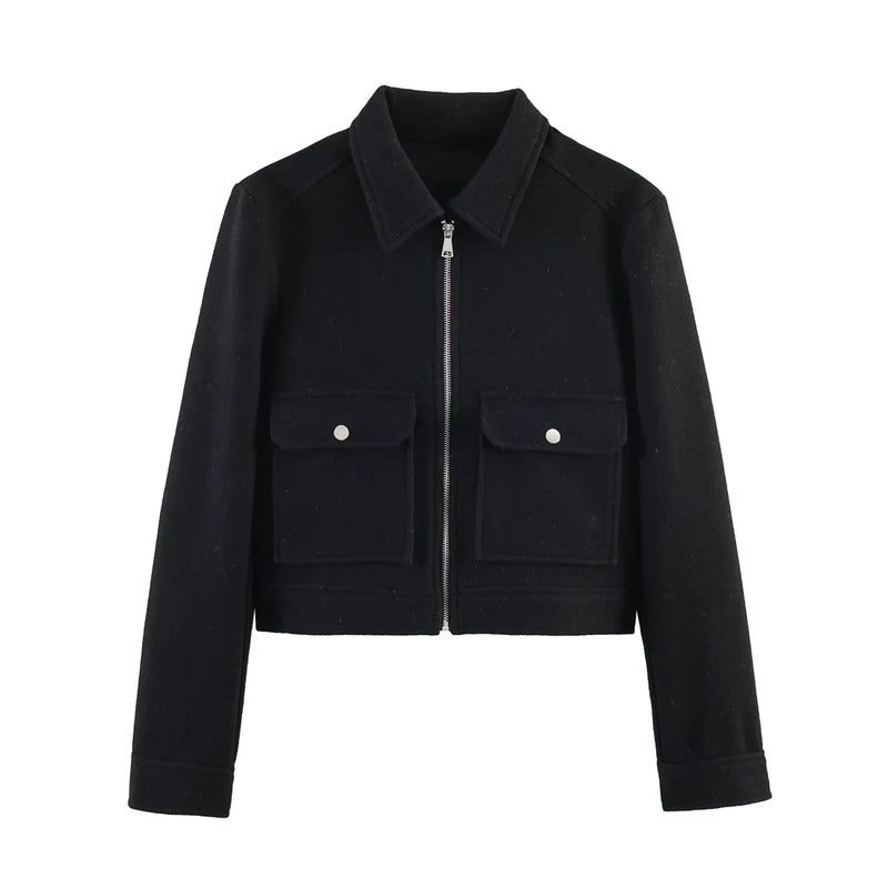 Lena Wool-Look Cropped Jacket in Black, view 4