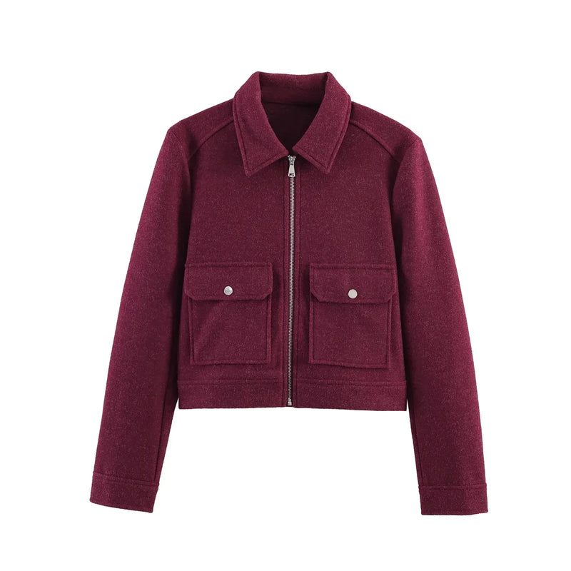 Lena Wool-Look Cropped Jacket in Wine Red, view 5