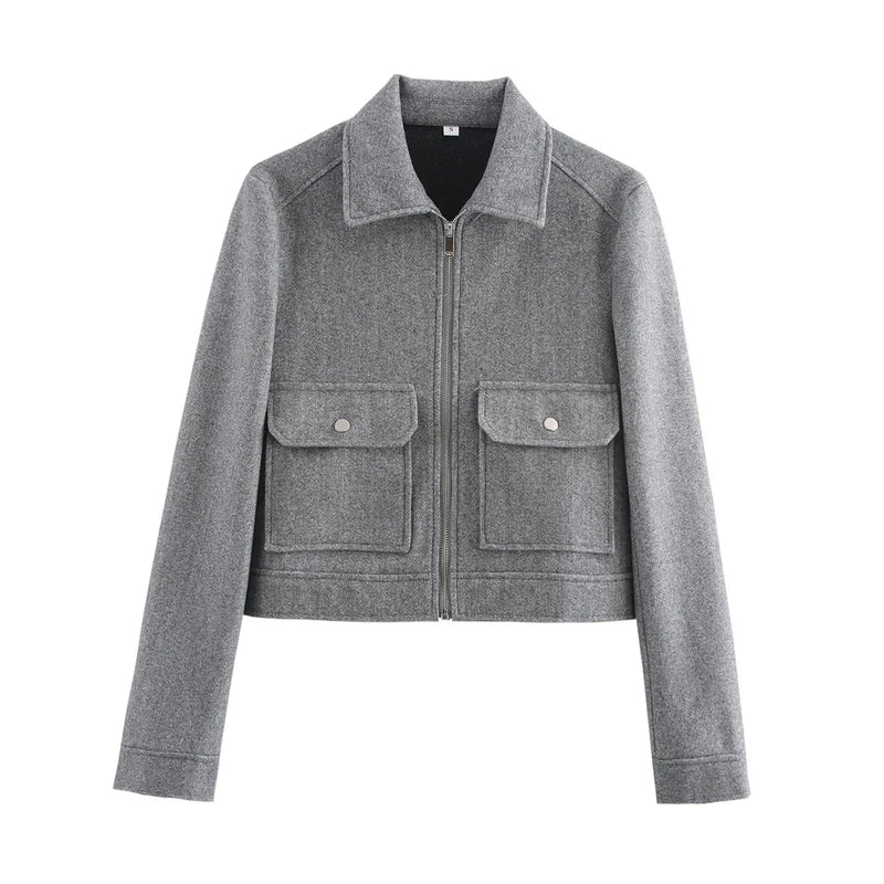Lena Wool-Look Cropped Jacket in Gray, view 7