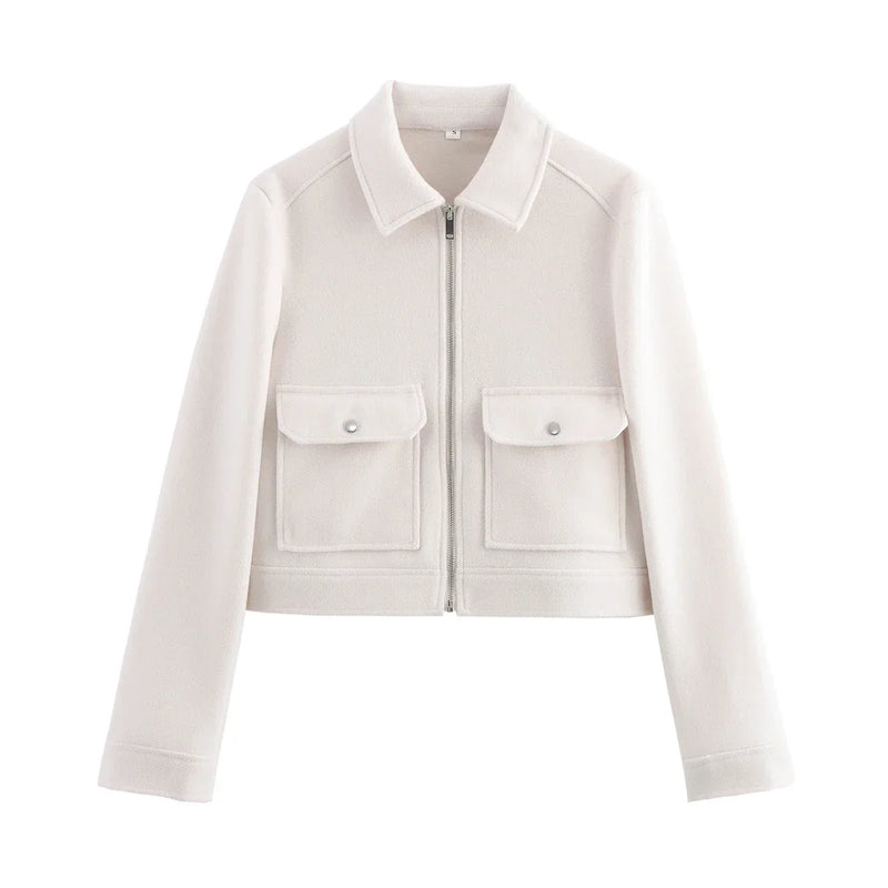 Lena Wool-Look Cropped Jacket in White, view 9