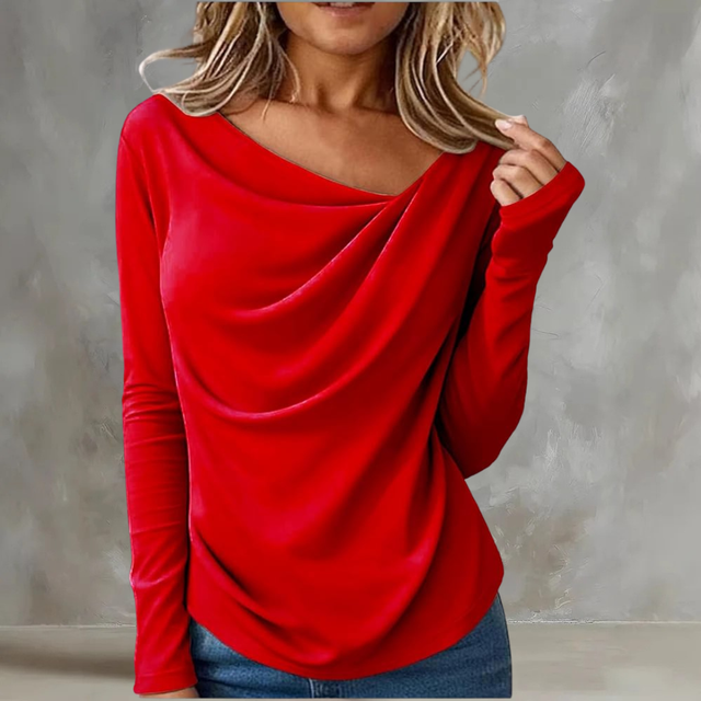 Zaria Draped Neck Blouse in Red, view 1