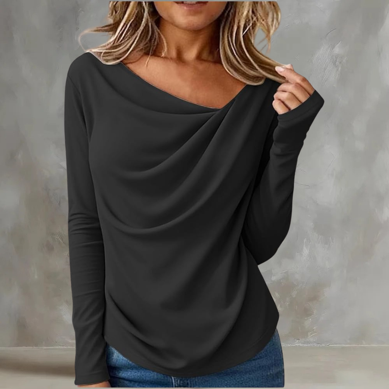 Zaria Draped Neck Blouse in Black, view 3