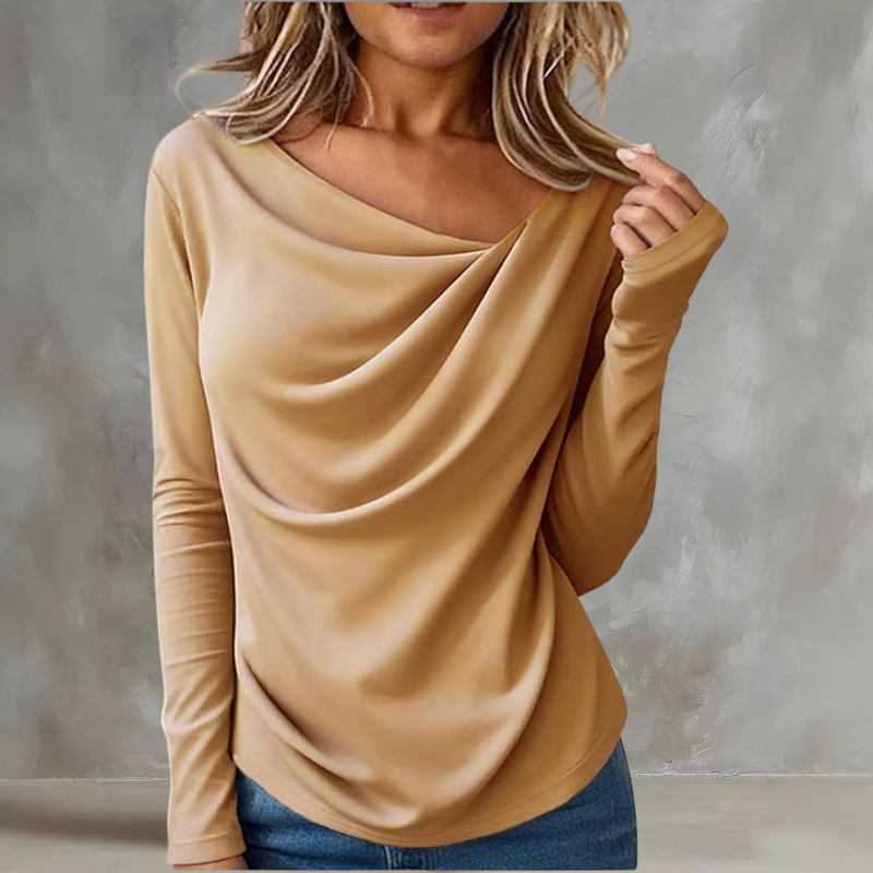 Zaria Draped Neck Blouse in Khaki, view 4