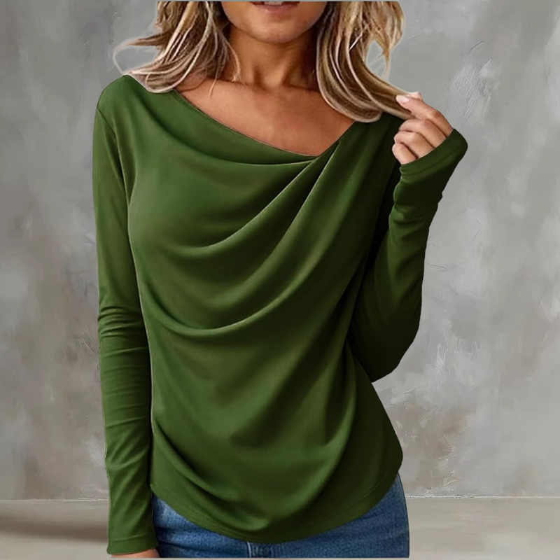 Zaria Draped Neck Blouse in Dark Green, view 6