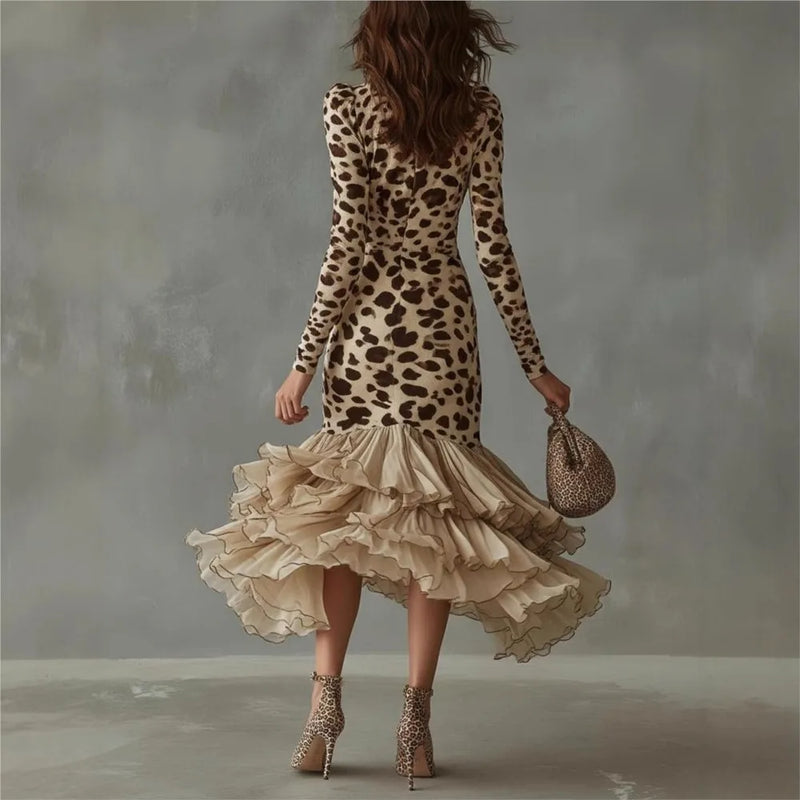 Odalys Leopard-Print Ruffle Dress in Multicolor, view 5