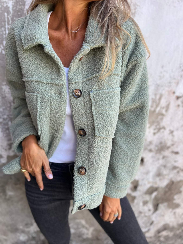 Delia Relaxed Fit Thick Cardigan Jacket in Green, view 1