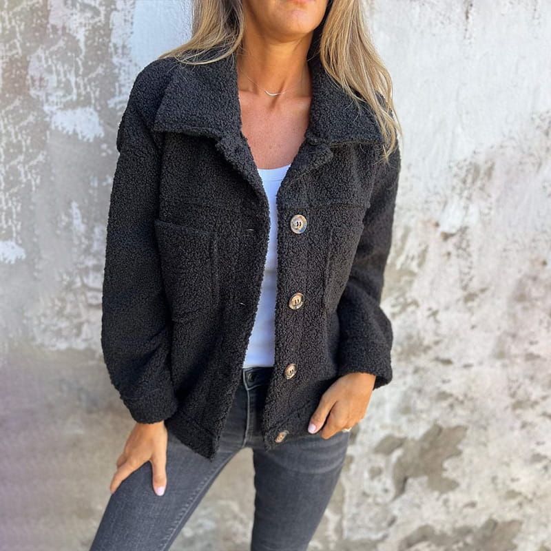 Delia Relaxed Fit Thick Cardigan Jacket in Black, view 2