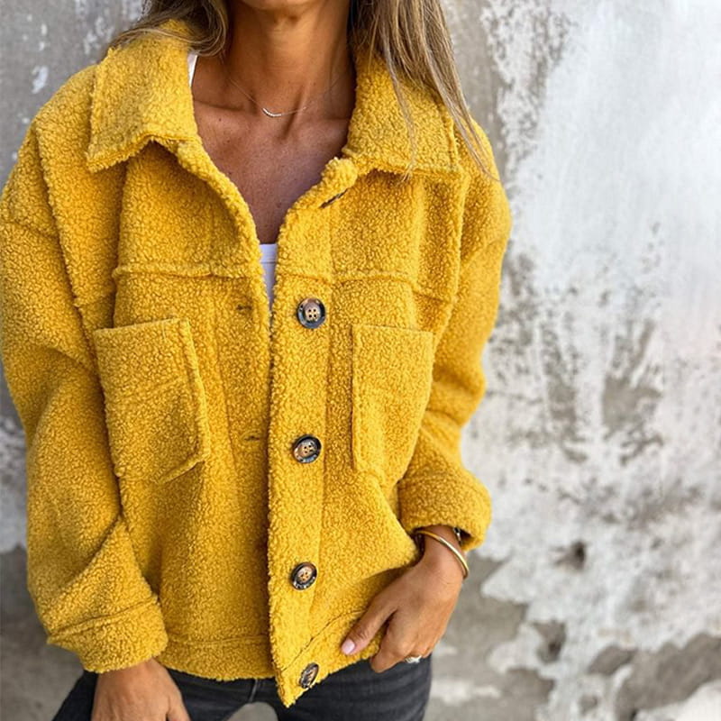 Delia Relaxed Fit Thick Cardigan Jacket in Yellow, view 3