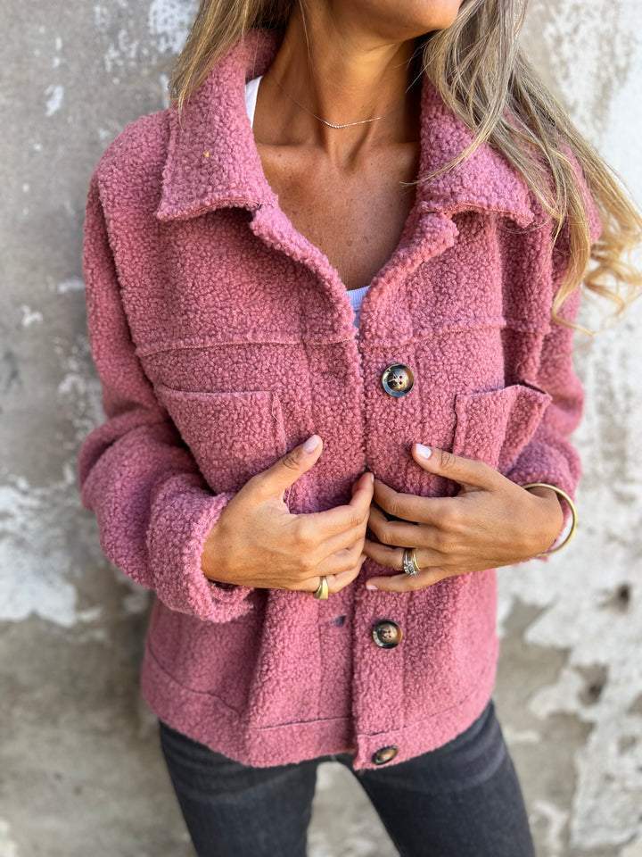Delia Relaxed Fit Thick Cardigan Jacket in Pink, view 4
