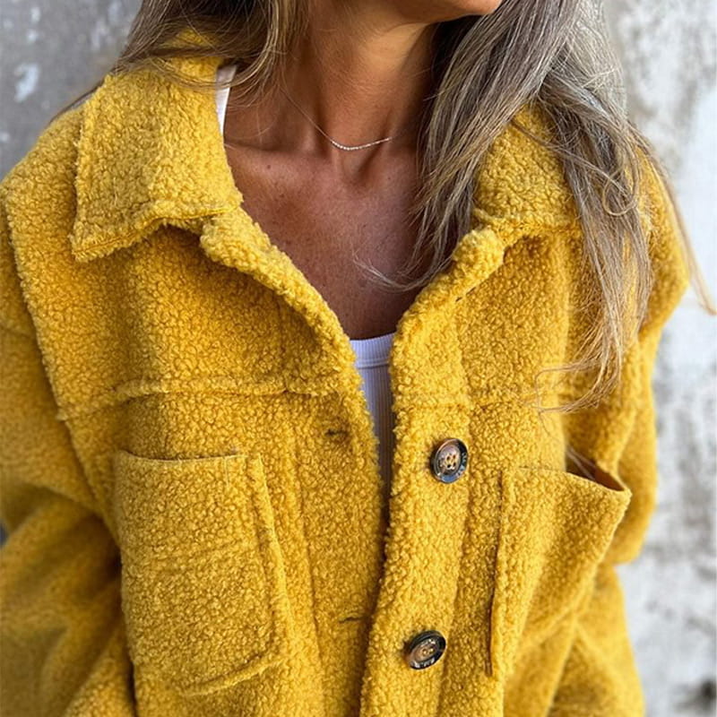 Delia Relaxed Fit Thick Cardigan Jacket in Yellow, view 6